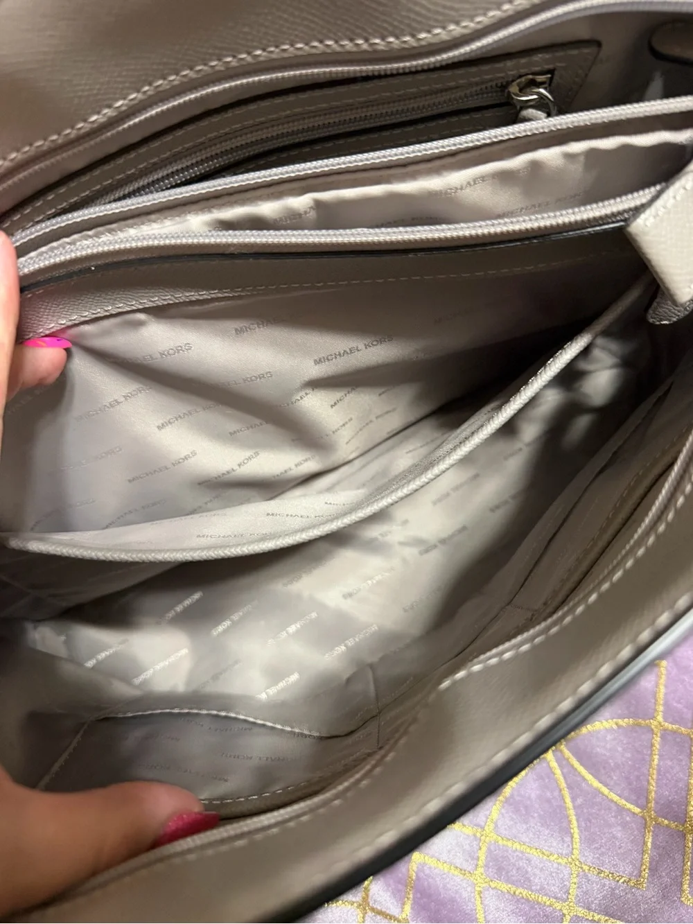 Michael Kors Black & Taupe Logo-Print Tote with MK Charm